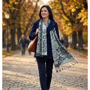 Elegant Floral Scarf - Black and Gray